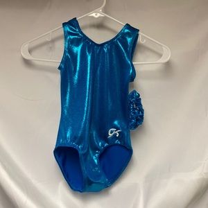 GK leotard blue sparkle with matching hair tie
